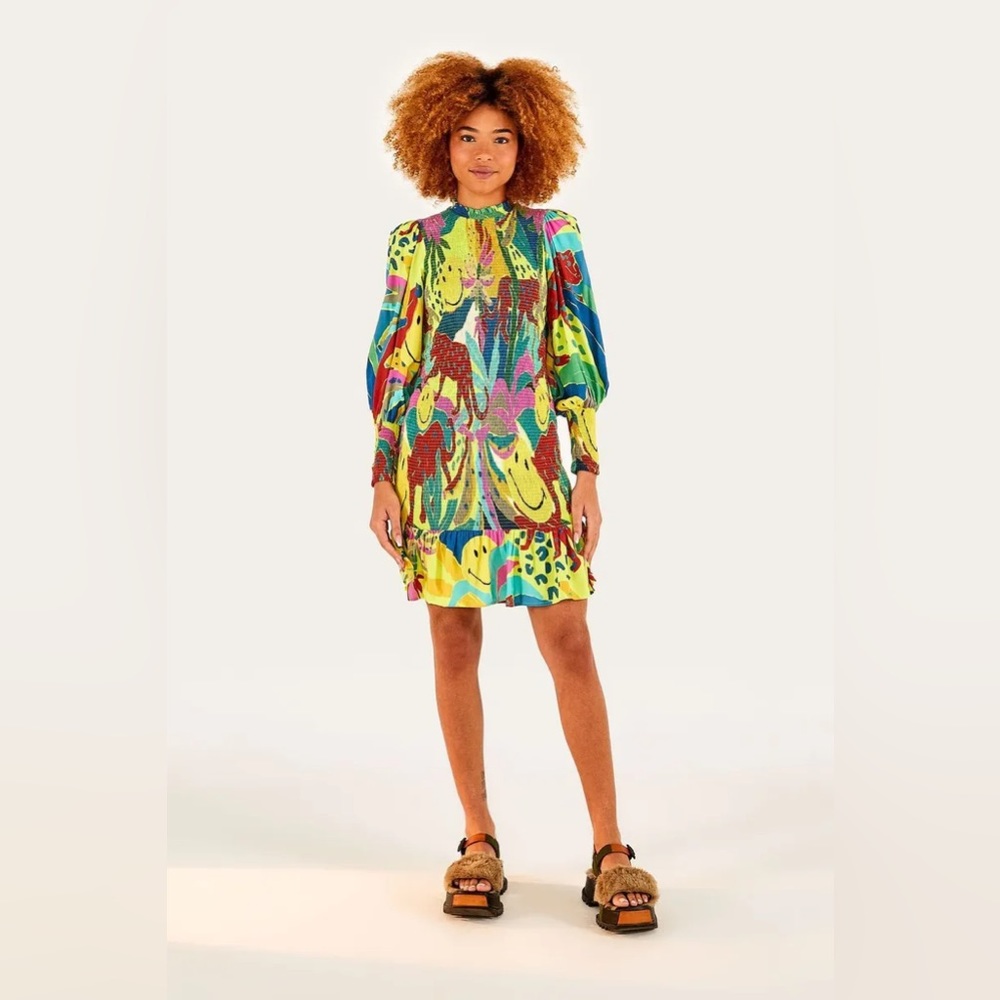 FARM Rio Neon Smiley Jungle Mini Dress NWT Size XS